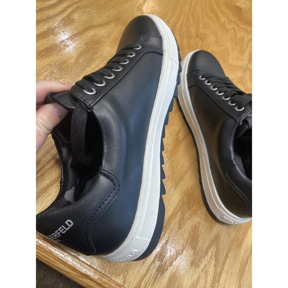 Karl Lagerfeld Sneakers Women's 8.5 Black Leather Lace Up Low Comfort Shoes S35 - Picture 6 of 8